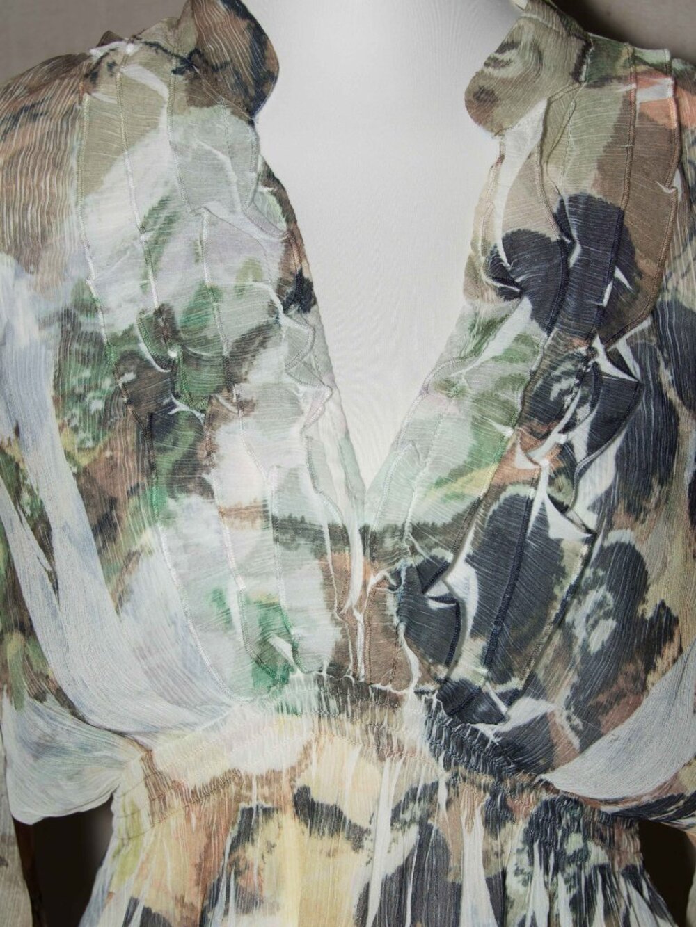 Mushka Sienna Rose Sheer top Gypsy boho flowy top, tuxedo ruffle - Picture 8 of 8